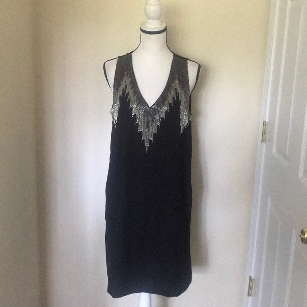 NWT H&M Black Sleeveless Sequin V Neck Dress